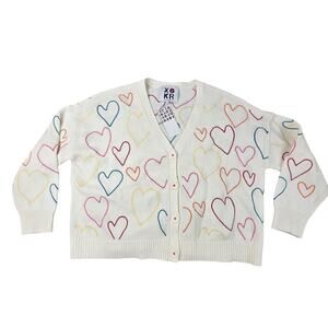 Kerri Rosenthal XOKR Size Lrg Rainbow Heart Embroidered Cardigan Sweater Anthro